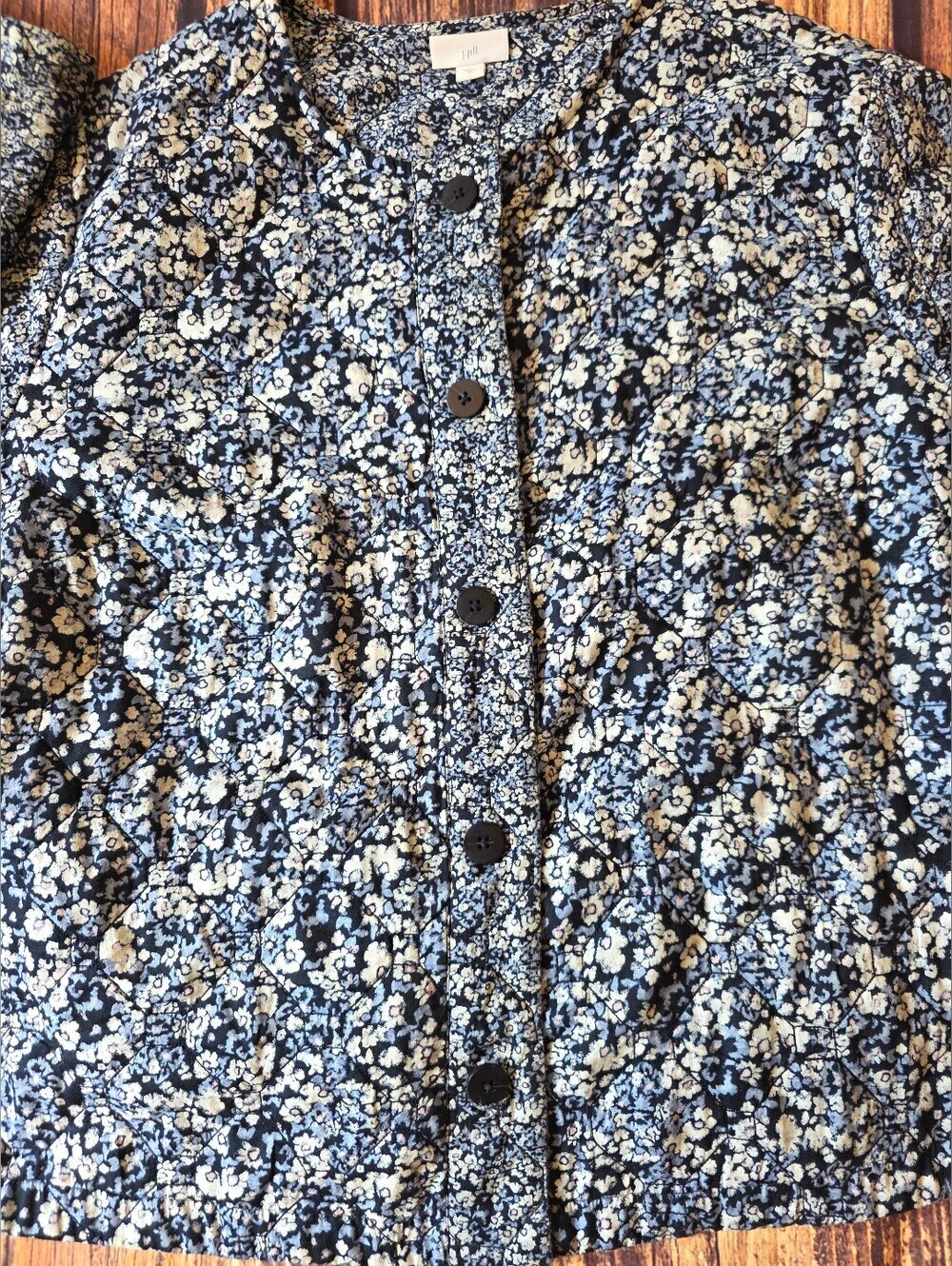J. Jill Quilted Size XL Floral Boxy Fit Jacket Navy White Ditsy Floral Cotton - Picture 4 of 8